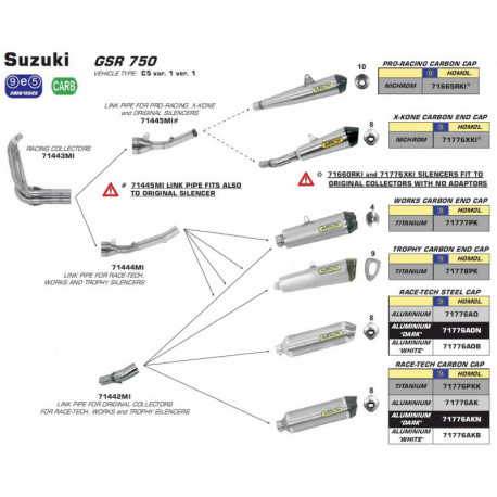 Arrow Verbindungsrohr für Endschalldämpfer Race-Tech Works und Trophy für Arrow Racing Krümmer SUZUKI GSR 750 71444MI