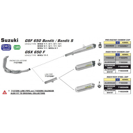 Arrow Endschalldämpfer Race-Tech Aluminium Edelstahl-Endkappe SUZUKI GSX 650 FA 71822AO