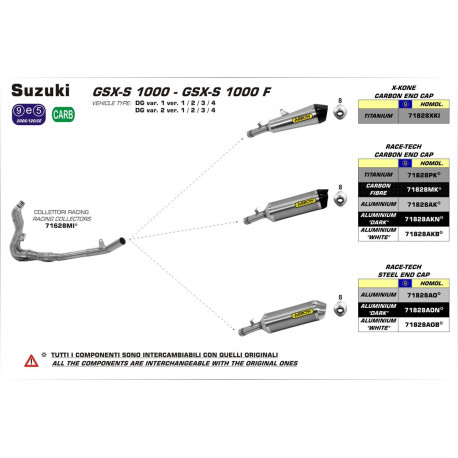 Arrow Endschalldämpfer Race-Tech Aluminium Dark mit Carbonendkappe SUZUKI GSX-S 1000 71828AKN