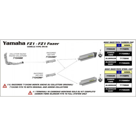 Arrow Endschalldämpfer Maxi Race-Tech Carbon Edelstahl-Endkappe YAMAHA FZ1 1000 71708MO