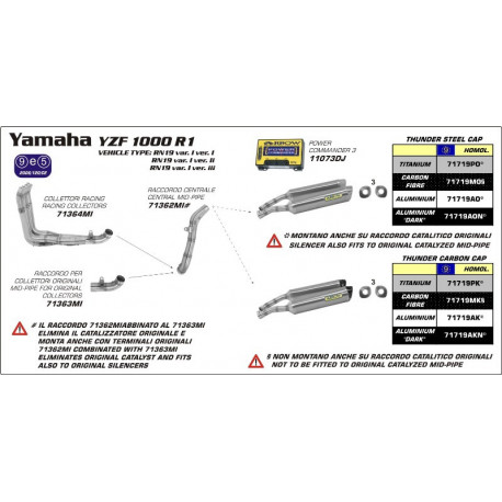 Arrow Verbindungsrohr für Original Krümmer YAMAHA YZF 1000 R1 71363MI