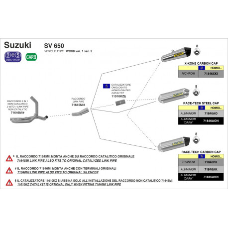 Arrow Endschalldämpfer Race-Tech Aluminium Dark Edelstahl- Endkappe SUZUKI SV 650 71846AON