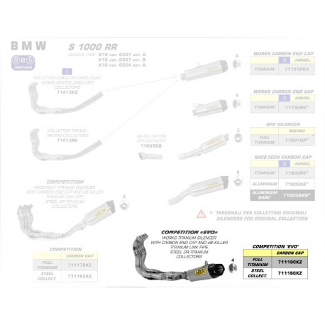 Arrow Komplettanlage Competition "EVO" Racing Works Titan mit Carbonendkappe Edelstahl Krümmer und Titan Verbindungsrohr BMW S 1