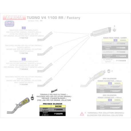 Arrow Endschalldämpfer Racing PRo-Racing Conical Titan APRILIA TUONO V4 1100 FACTORY 71200PR