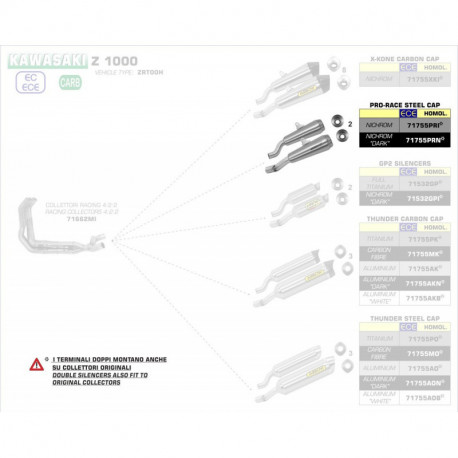 Arrow Endschalldämpfer Pro-Race Edelstahl mit Edelstahlendkappe KAWASAKI Z 1000 71755PRI