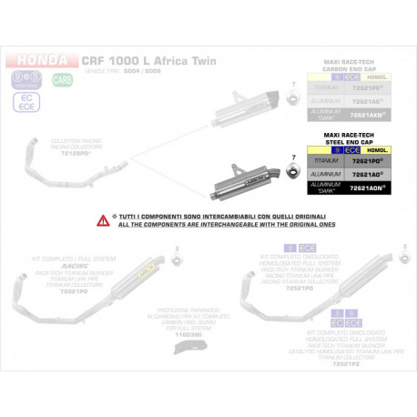 Arrow Endschalldämpfer Maxi Race-Tech Aluminium Edelstahl-Endkappe HONDA CRF 1000 L Africa Twin 72621AO