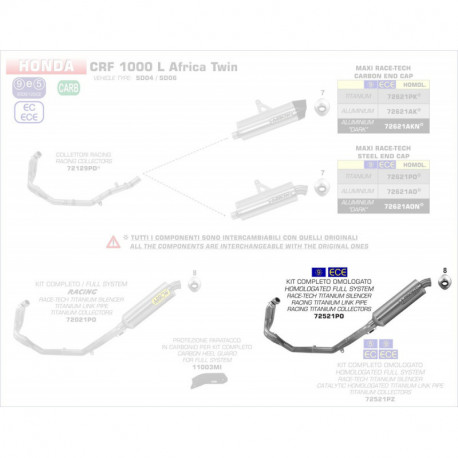Arrow Komplettanlage mit Zulassung Maxi Race-Tech Voll Titan Edelstahl-Endkappe HONDA CRF 1000 L Africa Twin 72521PO