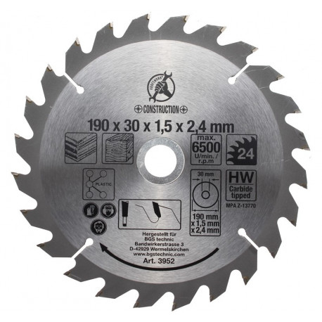 Hartmetall-Kreissägeblatt, 24 Zähne, 190 mm